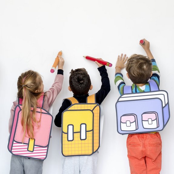 Asian boy and girl are happily playing colorful wood block toy